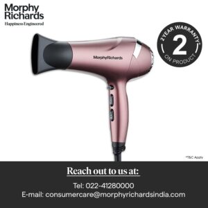 Morphy Richards Stylist Care Hd222Dc Professional Hair Dryer With Diffuser,Removable Concentrator,3Speed 2Heat Setting,Cool Air Mode,2Yr Warranty,Wine Red And Silver Chrome,2200 Watts|Gift for Him Her