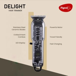 Pigeon Delight Battery Powered Beard Trimmer for Men| Stainless Steel Blade| USB C type Charging| 1.5Hr runtime| 2 HR charge time | 2 Years Warranty
